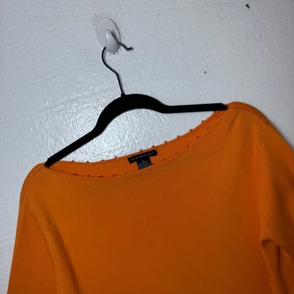 Anthropologie Womens Sz XL Orange Pink Beaded Fringe Top Y2K Vintage 3/4 Sleeve - Picture 4 of 11